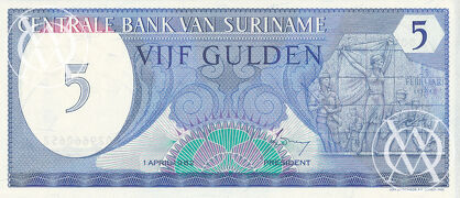 Suriname - Pick 125 - 5 Gulden