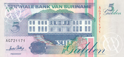 Suriname - Pick 136b - 5 Gulden