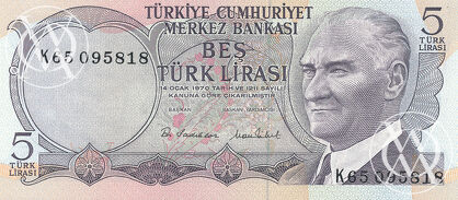Turkey - Pick 185 - 5 Lirasi