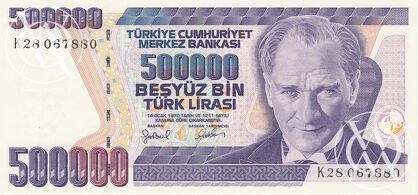 Turkey - Pick 208 - 500.000 Lirasi