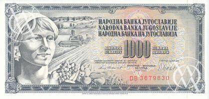 Yugoslavia - Pick 92d - 1.000 Dinara