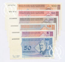 Bosnia Herzegovina - Pick 58s, 62s, 64s, 66s1, 68s1 i 70s1 - zestaw 6 wzorów banknotów - 1998 rok