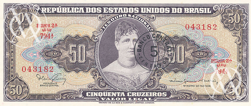 Brazil - Pick 184a - 5 Centavos on 50 Cruseiros