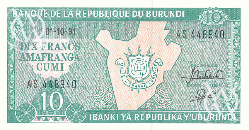 Burundi - Pick 33b - 10 Francs