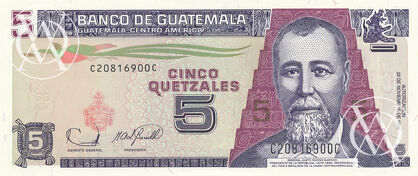 Guatemala - Pick 106b - 5 Quetzal - 2006 rok