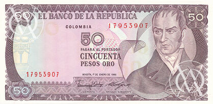 Colombia - Pick 425b - 50 Pesos Oro