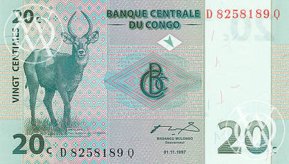 Congo Democratic Republic - Pick 83 - 20 Centimes