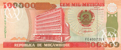 Mozambique - Pick 139 - 100.000 Meticais - 1993 rok