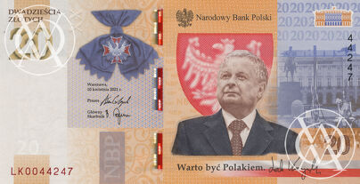 Poland - Pick W195 - 20 złotych - 2021 rok - Lech Kaczyński. Warto być Polakiem.