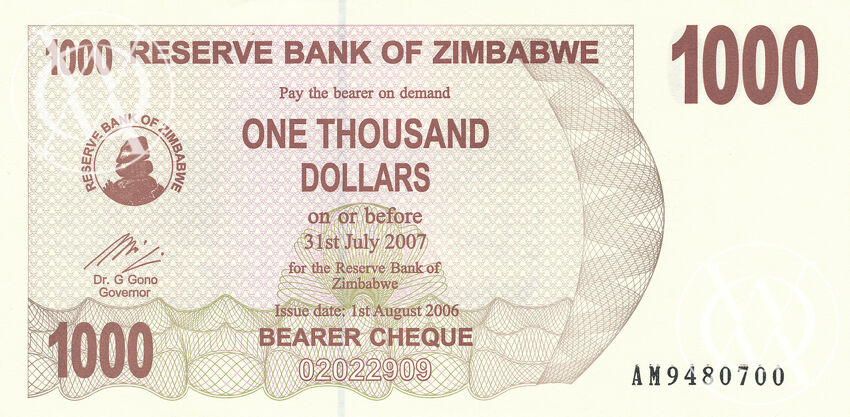 Zimbabwe - Pick 44 - 1.000 Dollars - 2006 rok