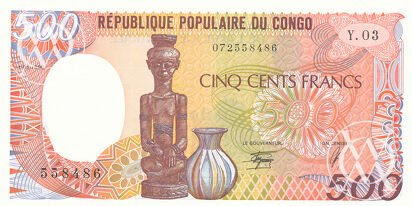 Congo Republic - Pick 8c - 500 Francs - 1990 rok