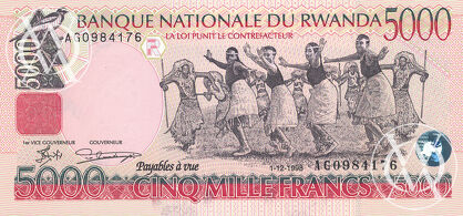 Rwanda - Pick 28a - 5.000 Francs - 1998 rok