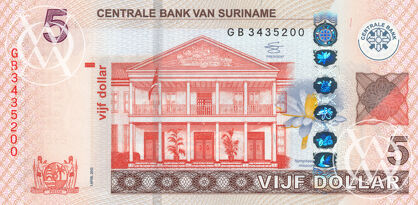 Suriname - Pick 162b - 5 Dollar - 2012 rok