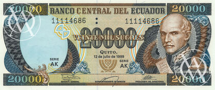 Ecuador - Pick 129 - 20.000 Sucres - 1999 rok